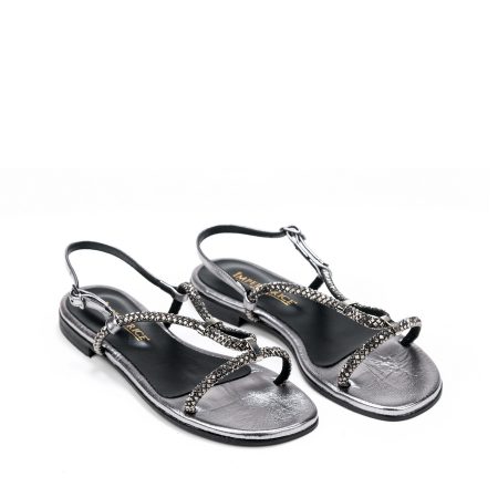 Ženske kožne sandale Once-060 sive ravne